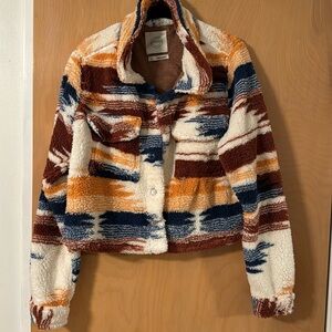 Multi Color Cropped Fleece Jacket